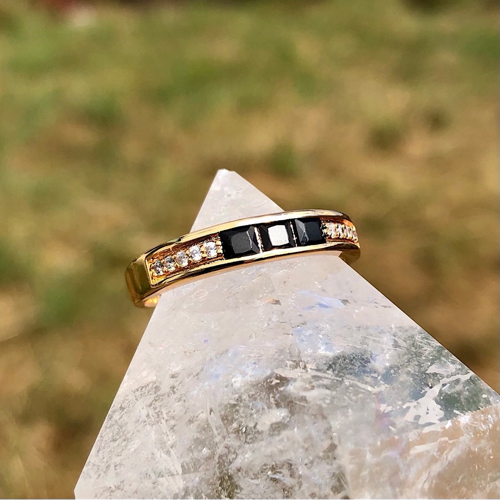 Vintage Style Black & Gold CZ Stacking Ring